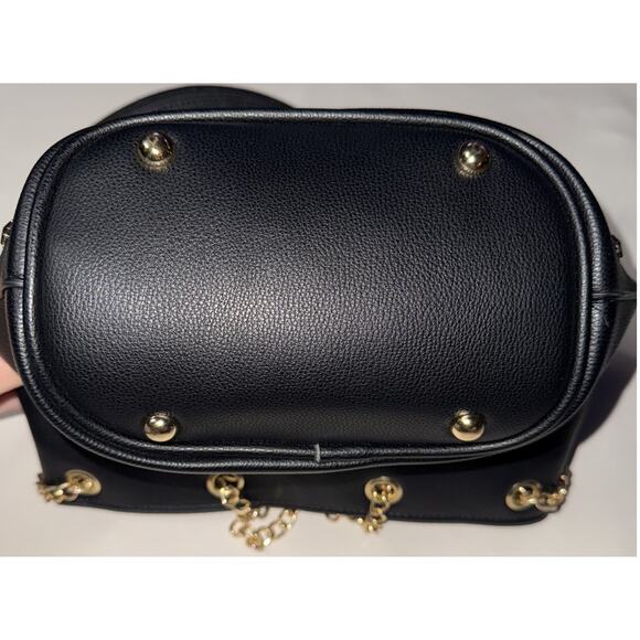 Black Leather Gold Star Studded Bucket Bag - Picture 3 of 6